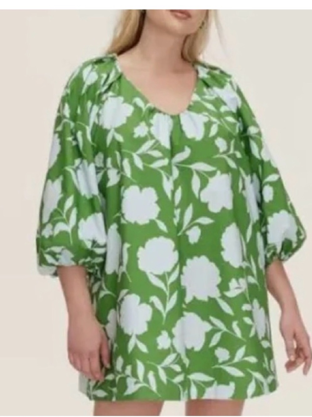kate spade Green and White Floral Puff-Sleeve Tunic